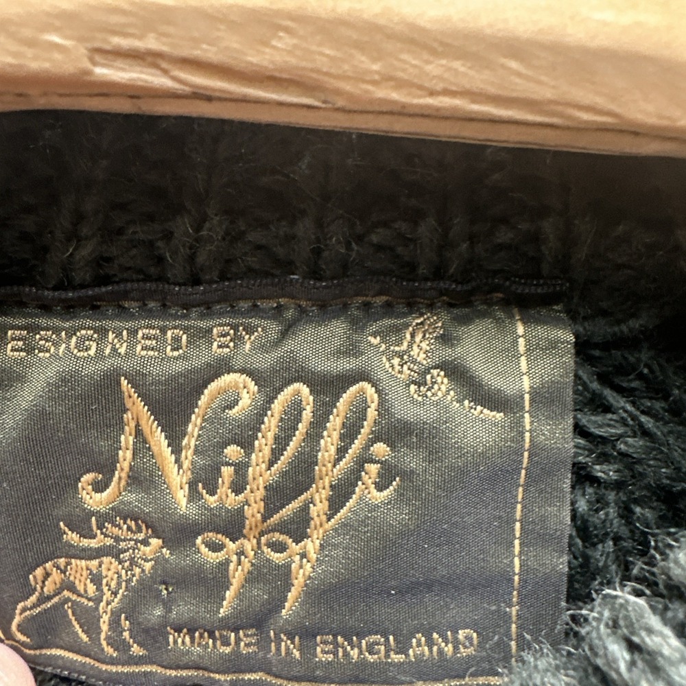 Niffi Made In England Ribbed Knit Sweater Olive Suede Elbow Shoulder Patches L - Picture 5 of 8